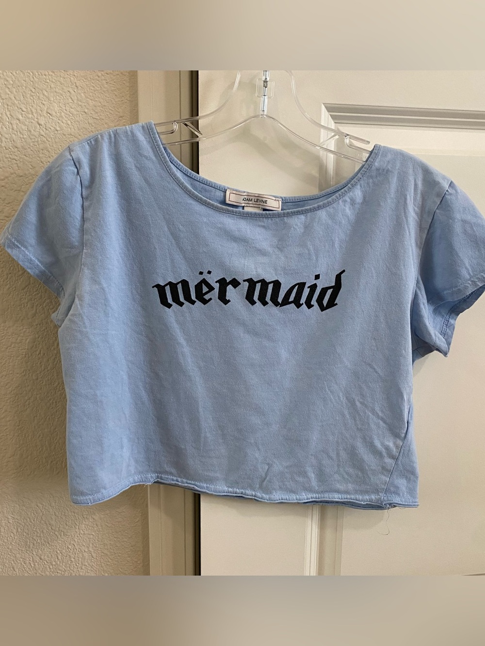 Adam Levine Light Blue Graphic Crop Tee